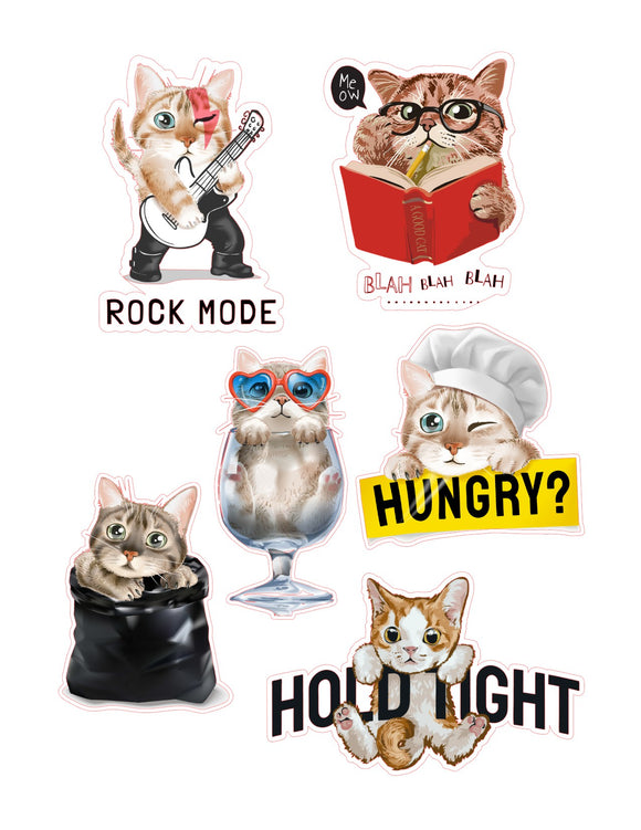 Funny Cats 6pc Sticker Sheet