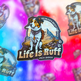 A pile of Life is Ruff stickers. 