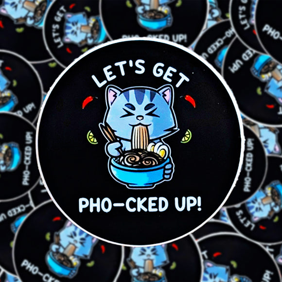 A pile of Let's Get Pho-cked Up! stickers. 