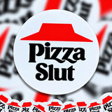 A pile of Pizza Slut stickers. 