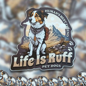 A pile of Life is Ruff stickers. 