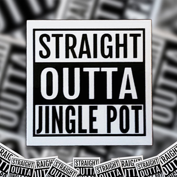 A pile of Straight Outta Jingle Pot stickers. 