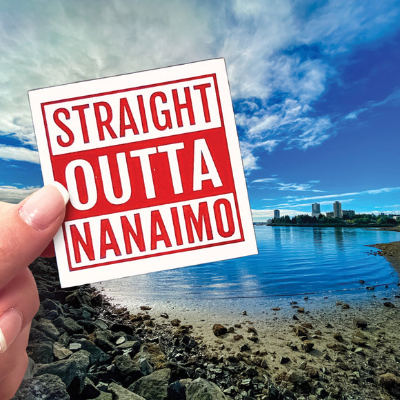 A Straight Outta Nanaimo sticker at Departure Bay Beach in Nanaimo.