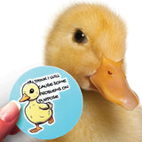 A Problem Child sticker in front of an adorable duckling. 