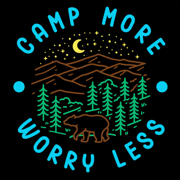 This is a picture of what the Camp More Worry Less clear sticker looks like. 