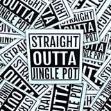 This is a bunch of Straight Outta Jingle Pot stickers  spread out.