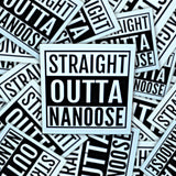 This is a bunch of Straight Outta Nanoose stickers all spread out. 